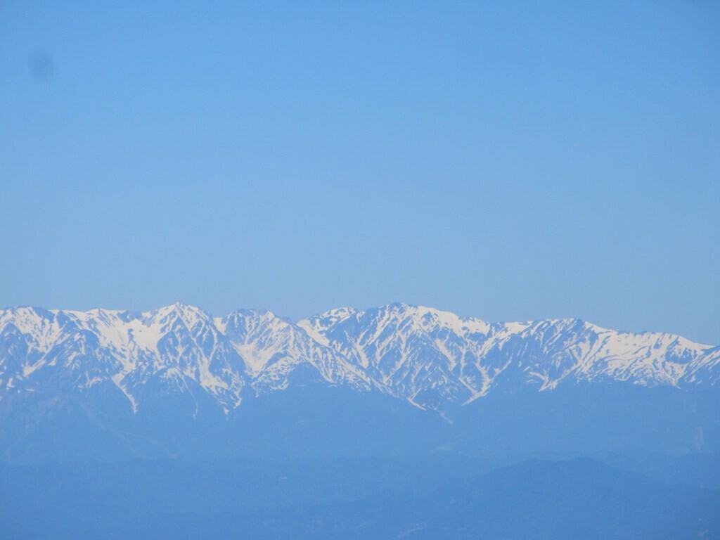 浅間山の山頂からの北アルプスの景色