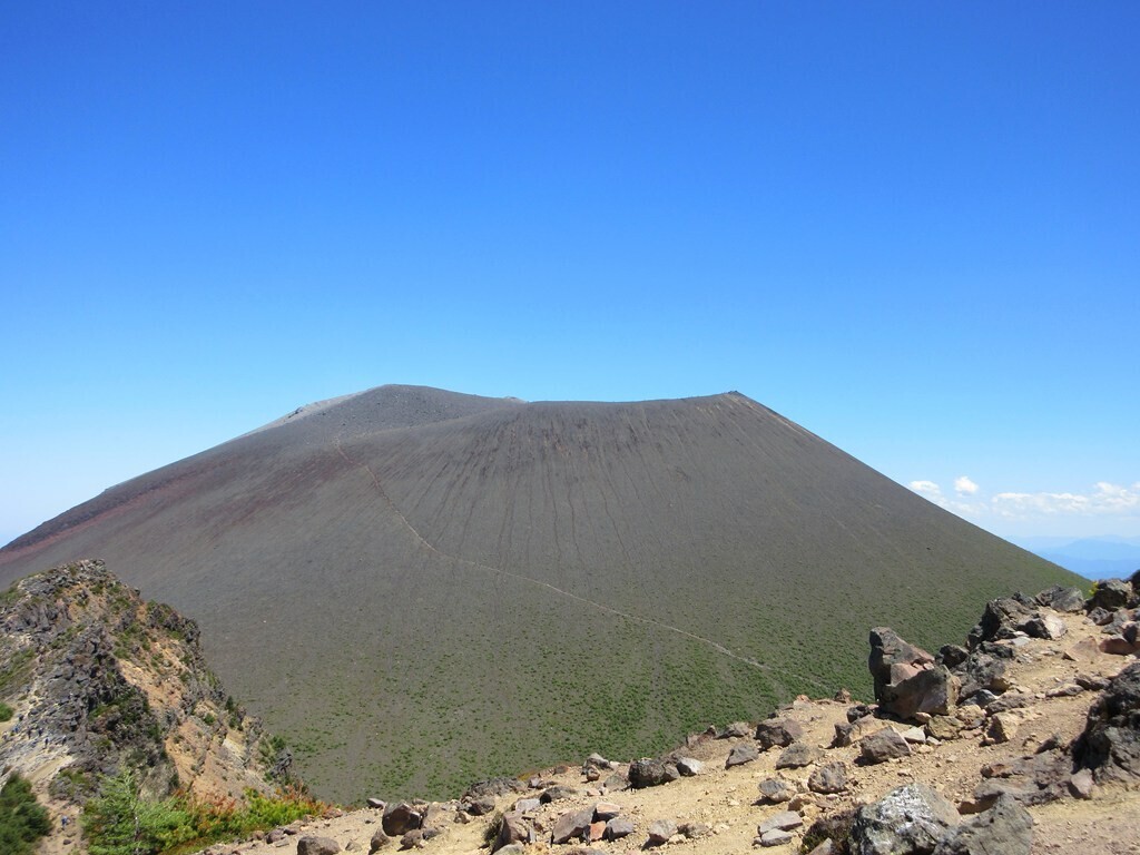 浅間山外輪山から浅間山、前掛山の景色と縦走路の様子