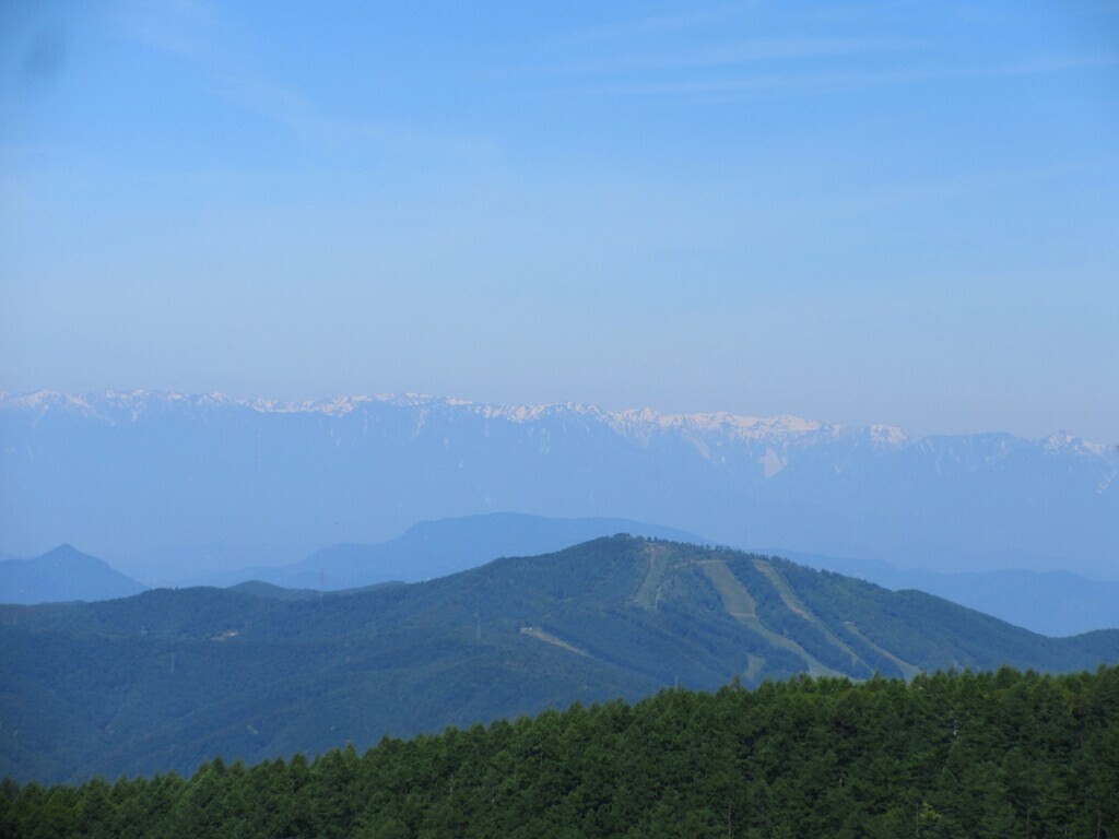 四阿山の登山道からの北アルプスの稜線景色
