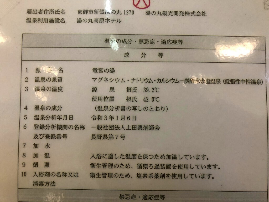 湯の丸高原ホテルの温泉の泉質の詳細