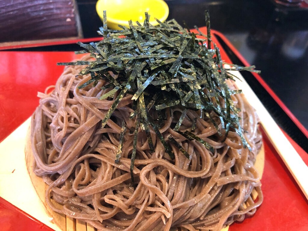 そば処壱のお蕎麦の量をレビューしている様子