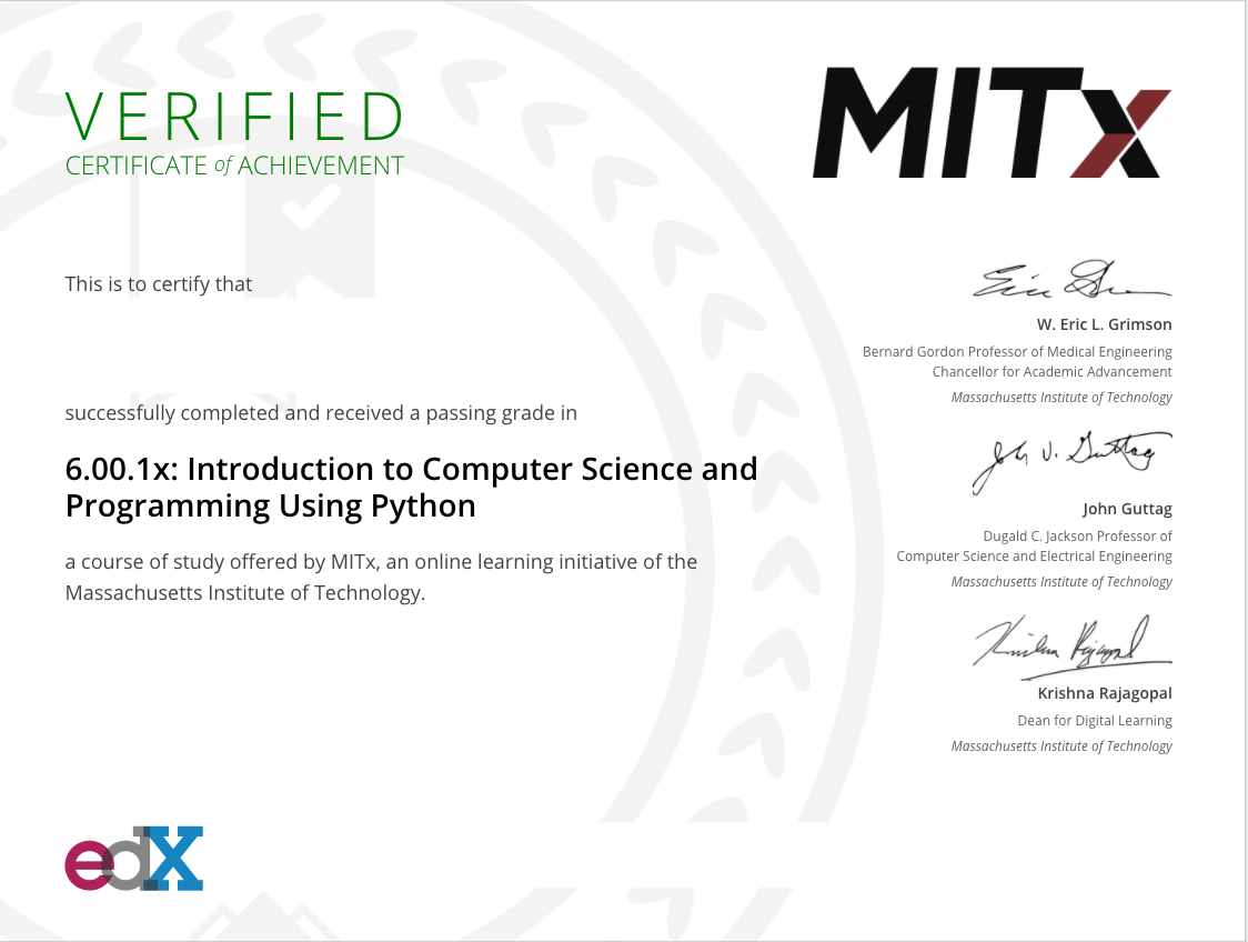 Introduction to Computer Science and Programming Using Pythonを受けた(edX ...