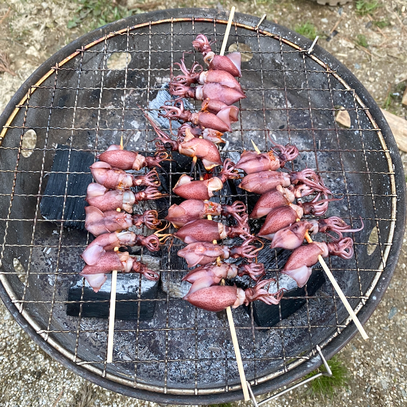 キャンプで簡単おつまみ。ホタルイカの炭火焼き