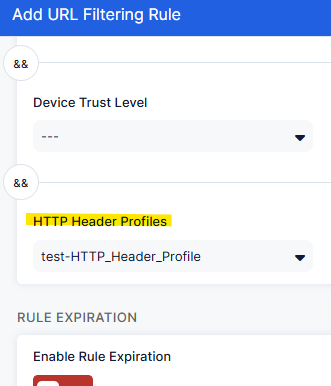 URL Filtering Policy にて HTTP Header Profile を設定