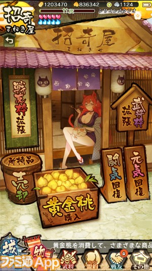 f:id:appgameui:20190203134238j:plain 戦国姫譚MURAMASA雅のショップ画面です。戦国時代の店先をイメージしたデザインになっています