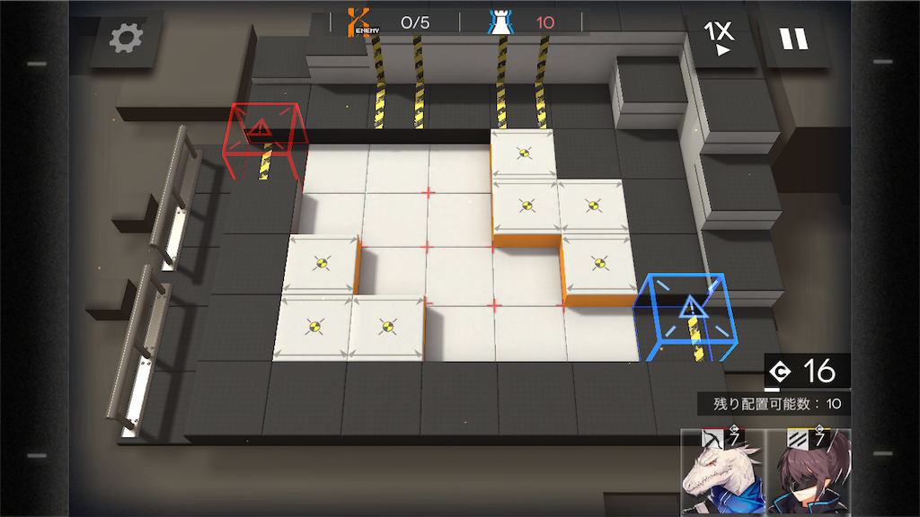 アークナイツのクエスト中の画面です。画面の幅が狭い状態です