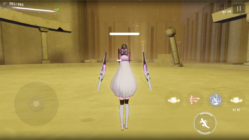 パニグレのバトル画面です。コントラスト「低」の設定です。キャラクターの足元の影はありません