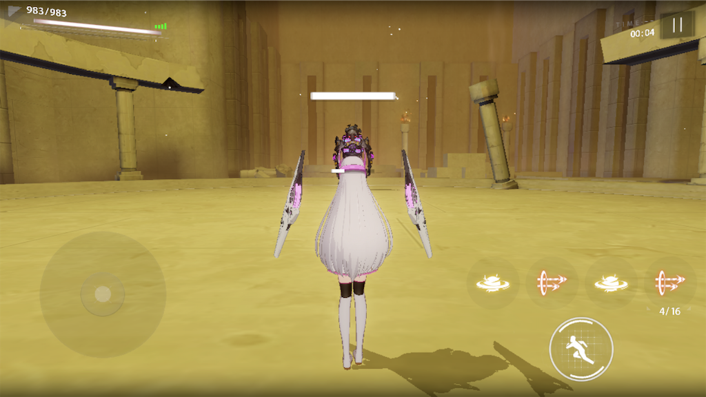 パニグレのバトル画面です。コントラスト「最高」の設定です。キャラクターの足元の影があります