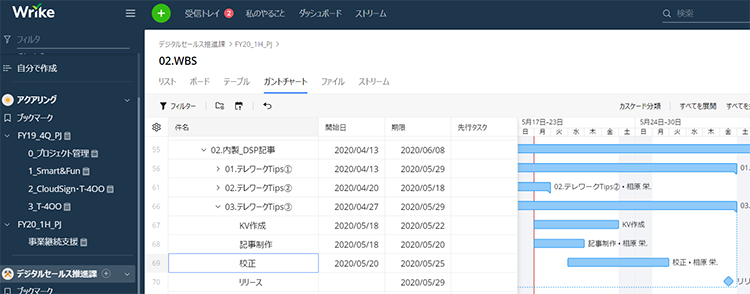 画像は本記事タスクスケジュールが管理されているWrikeの画面