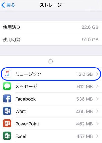 iphoneのストレージ使用状況