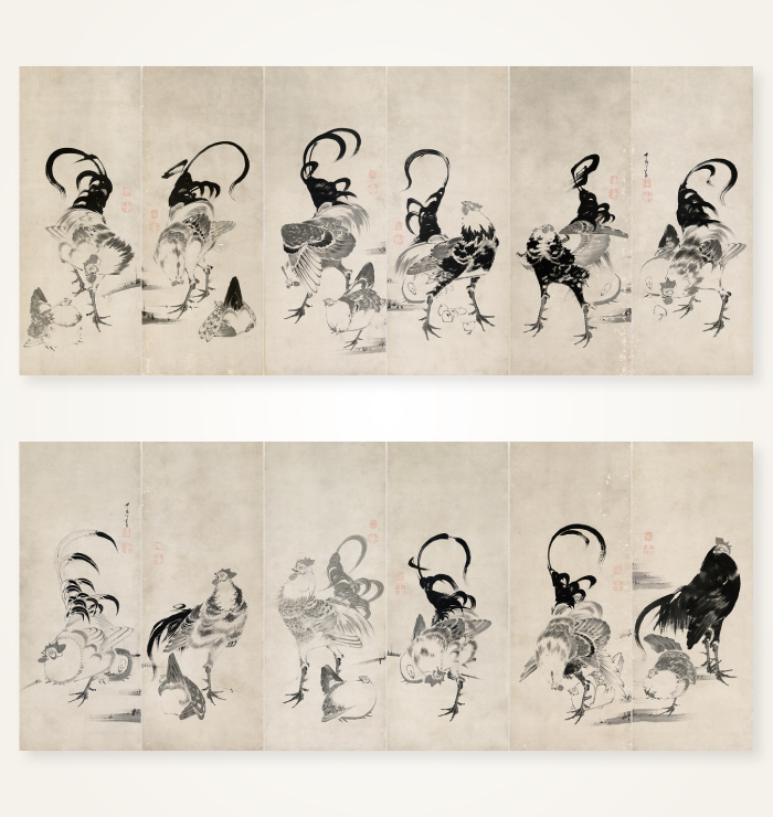 伊藤若冲『鶏図押絵貼屏風』
