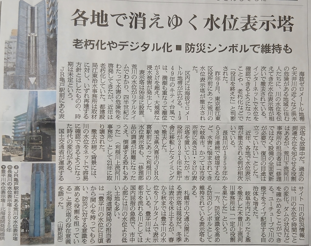 各地で消えゆく水位表示塔／亀戸の場合 - 荒川三歩