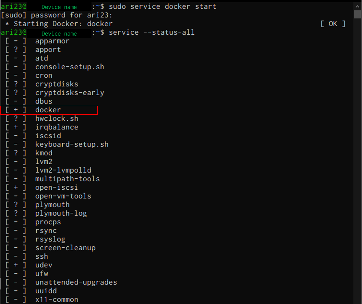 ステータス確認|Dockerデーモン起動している