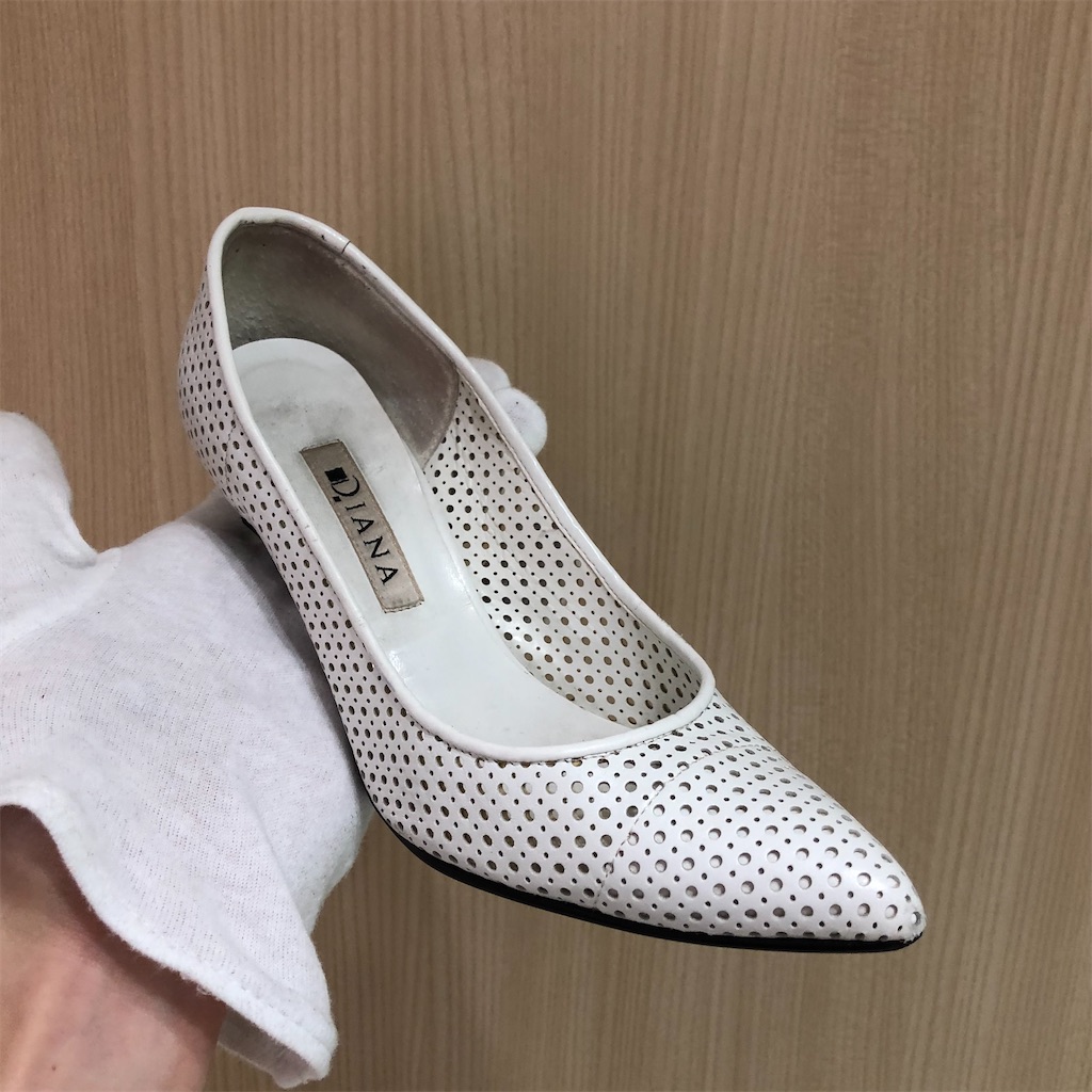 Diana 白パンプス 全体補色 クリーニング 巻革交換 ピンヒール修理 靴 鞄などの修理のあれこれ