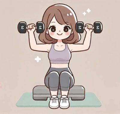 ダンベルを使ってショルダープレスをしている女性のイラストの画像