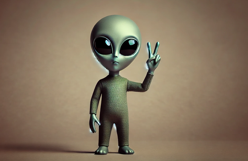 グレイ型の宇宙人がピースしているイメージ画像