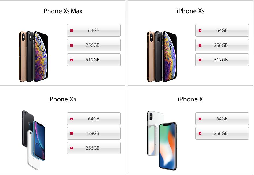 ドコモオンラインショップにあるiPhoneはiPhone Xs MaxやiPhone Xs、iPhone Xr、iPhone X