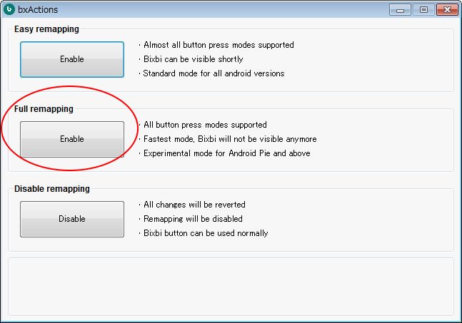 bxaction.exeを起動して押すボタンはFull remapping