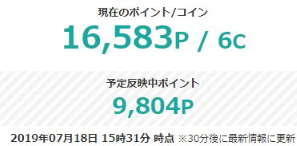 2019年7月18日現在のモッピーのポイントは16,000円相当