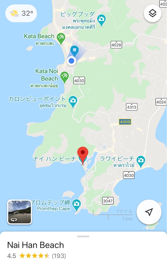 ナイハーンビーチのあるランニングスポットから見えるビーチ