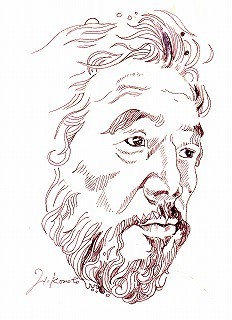 ペン画の自画像 - 【昨日の階段 必描き傷】 独学の画家・香本博 てえげ