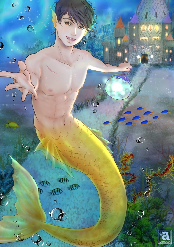 創作キャラ 人魚の国へ Fish Paintings Diary