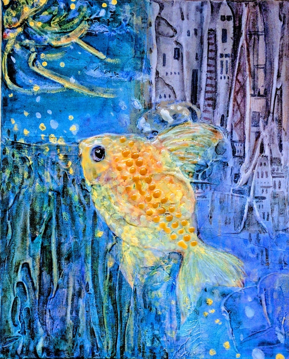アクリル画】<゜)))彡 - Fish & Paintings Diary