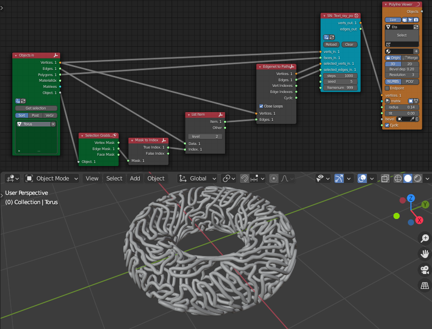 Differential Growth on mesh using Sverchok SNLite in Blender Kukan