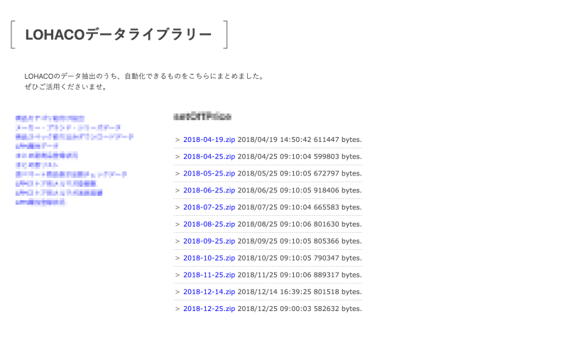 データダウンロード画面