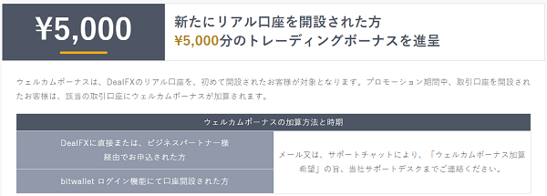 DealFXの口座開設ボーナス