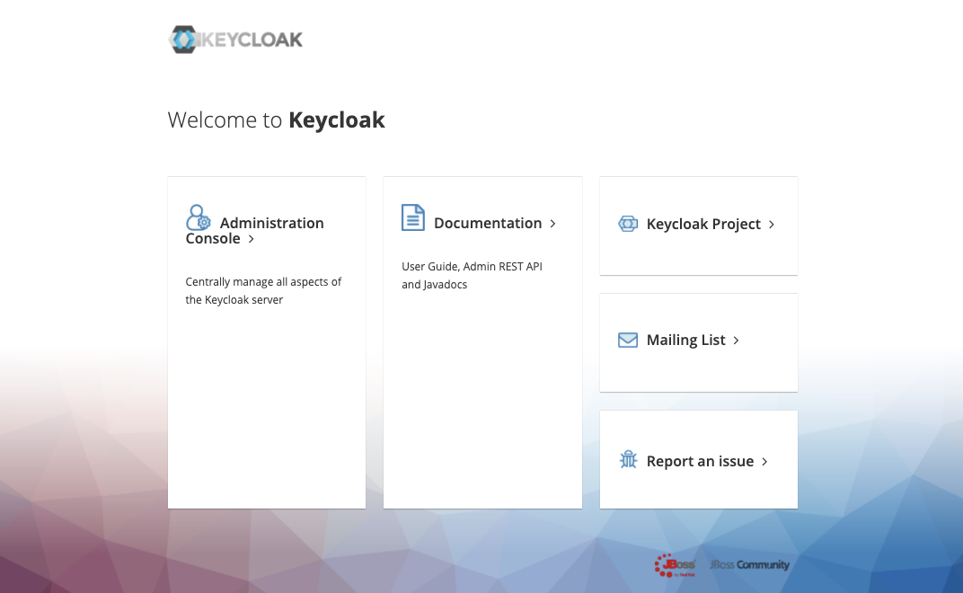 f:id:astamuse:20200326121520p:plain KeycloakのWelcomeページ画像