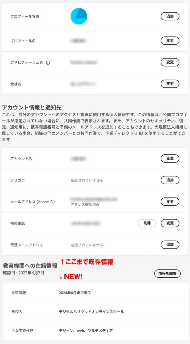 Adobeアカウント情報