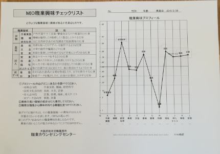 職業安定所の適性検査MIO職業興味チェックシートの職業興味分析