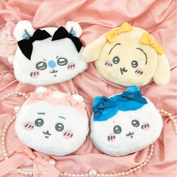 ちいかわリボンコスメシリーズ　ポーチ　ちいかわ　うさぎ　ハチワレ　モモンガ