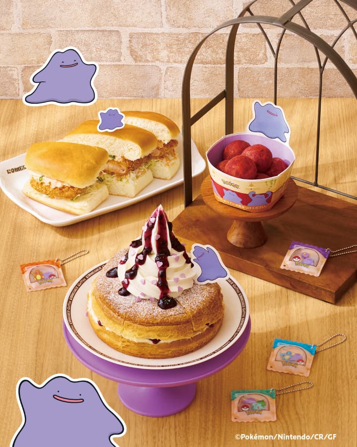 コメダ珈琲とポケモンコラボメニュー全3種 メタモンのピックのデザインが異なります