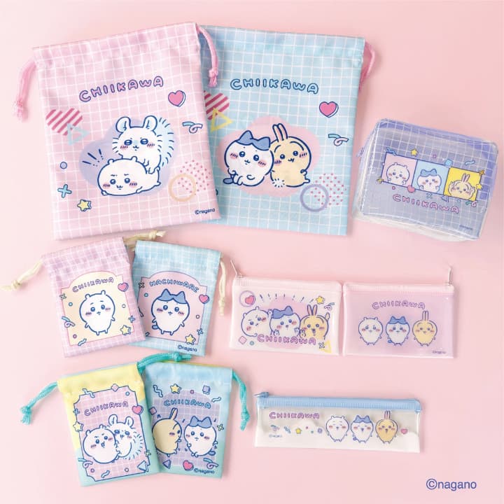 ちいかわ　ダイソー　コラボ2026　巾着各種110円〜220円、ポーチ各種110円〜220円