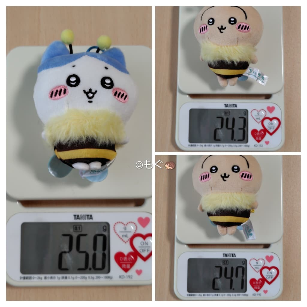 ちいかわハチさんぬいぐるみを量りで計測してみた様子
