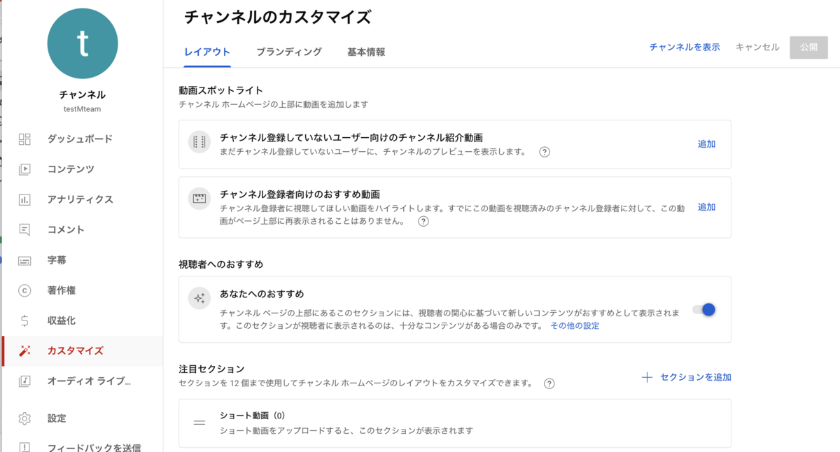 YouTubeの詳細設定画面