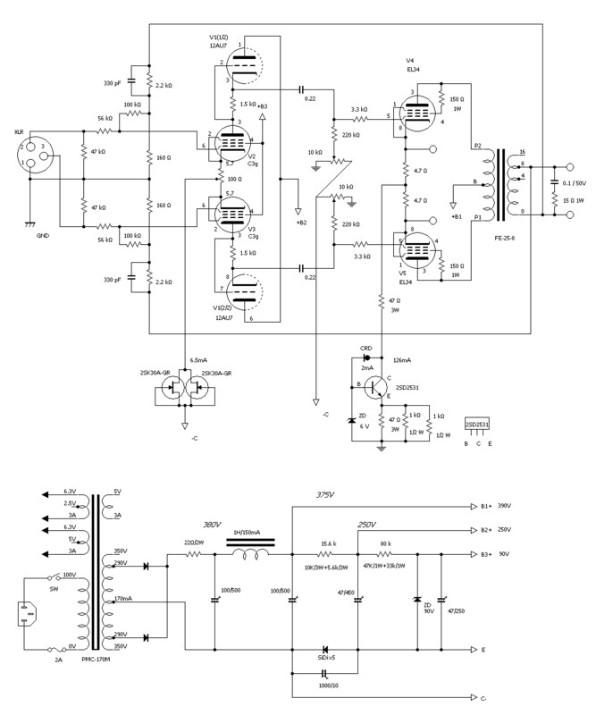 平衡型EL34全段差動プッシュプルモノラルアンプ - TETSUの工作室