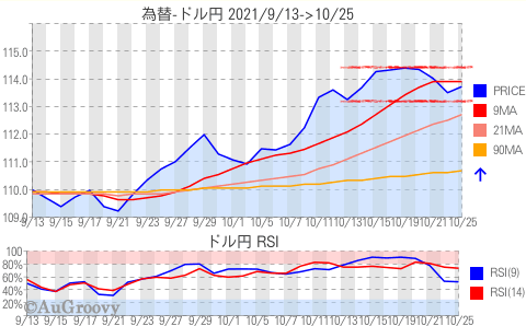 為替ドル円推移 2021年10月25日