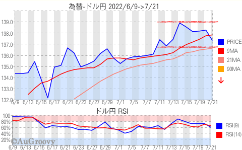 為替ドル円推移 2022年7月21日