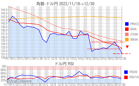 為替ドル円推移 2022年12月30日