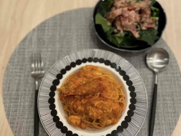 海老のトマトクリームパスタ9