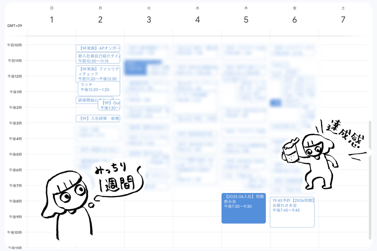 実際のGoogleカレンダー、みっちり1週間、達成感