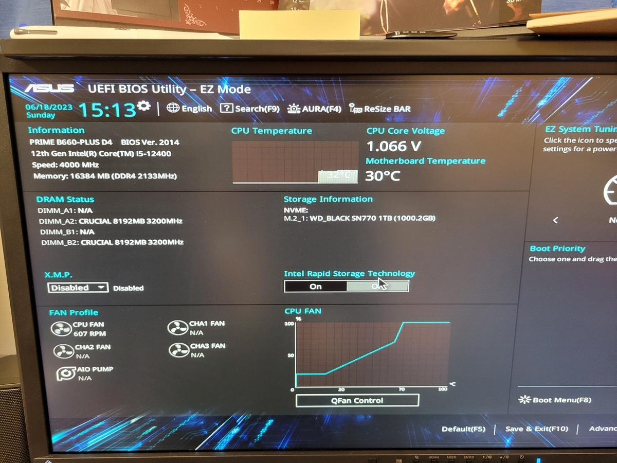 自作デスクトップPC Win11 SSD128GB・メモリ8GB BIOS確認済 自作