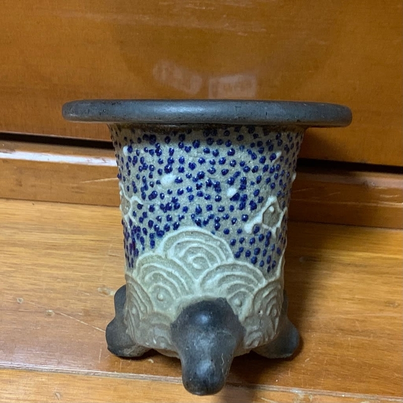 瑠璃あられ 波千鳥文 楽焼錦鉢 手島―古美術鉢 - 純風満蘭（富貴蘭