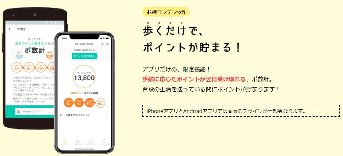 歩くだけでポイントが貯まる「歩いてお得な」アプリ