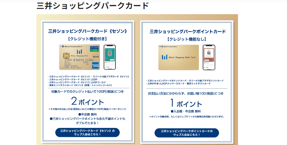 &mallを利用できるポイントサイトはありませんが、&mallは年会費無料のクレジットカード「三井ショッピングパークカード」で決済すると、利用額の+2.0%ポイントが貯まる!