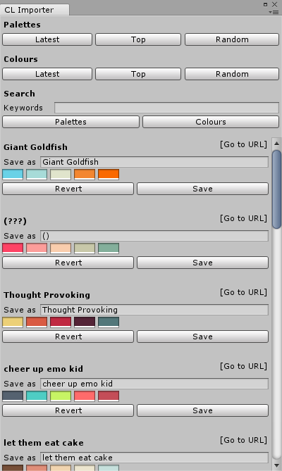 Unity Colourlovers からカラーパレットを読み込んで Unity エディタのカラープリセットに追加できる Unity Colourlovers Importer 紹介 コガネブログ