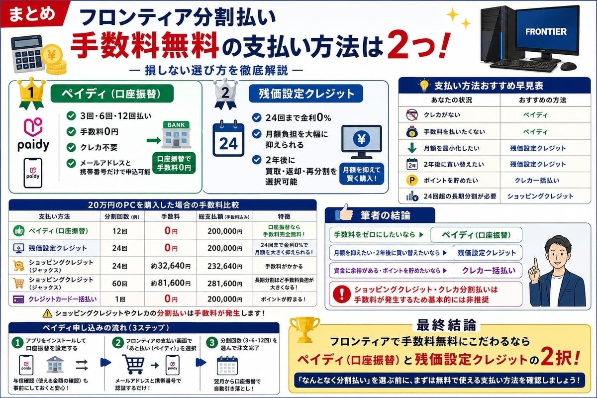 【2026年最新版】フロンティア分割払いの手数料は無料？ペイディ・残価設定を徹底比較まとめ